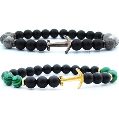 Anchor bracelet stone beads man bracalete woman accessories men hand bands for heren armband mens bileklik erkek 2020 New