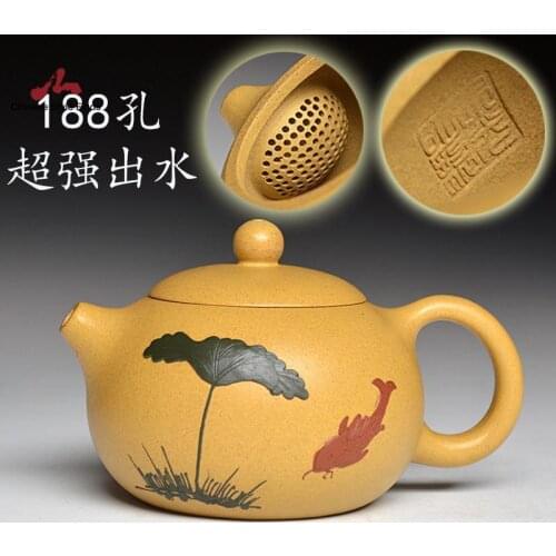 Handmade Teaware Yixing Teapot 200cc Purple Clay Zisha Pot Xishi Duan Clay Fish Lotus Tea Pot