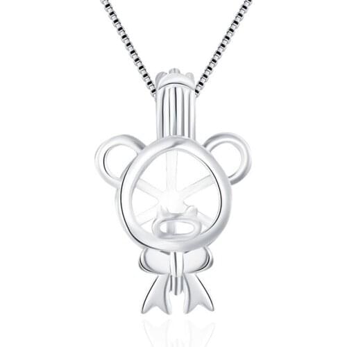 CLUCI 3pcs 925 Sterling Silver Pearl Locket Pendant for Women Necklace Jewelry Making Silver 925 Bear Pendant SC068SB