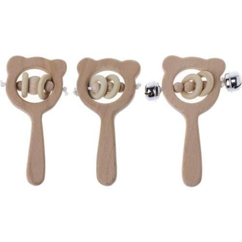Baby Beech Wooden Rattle Teethers Montessori Toys Wooden Baby Rattle Teether