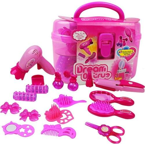 Childrens Cosmetics Princess Makeup Box Little Girls Beauty Safety Toy Playset Including Hairdryer Comb Perfume Bottle Lipstick