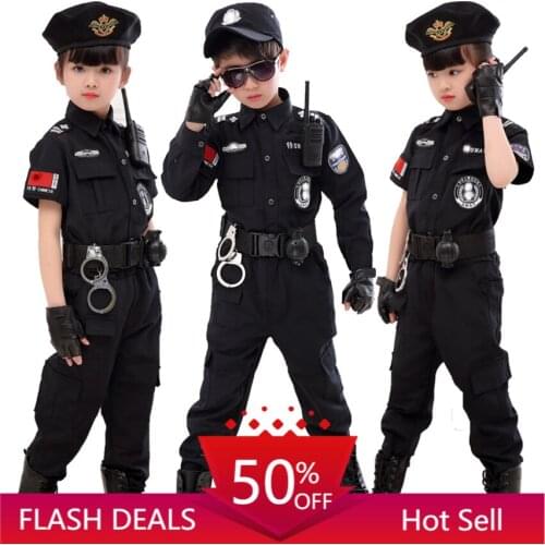 Children Traffic Special Police Halloween Carnival Party Performance Policemen Uniform Kids Army Boys Cosplay Costumes 110-160CM
