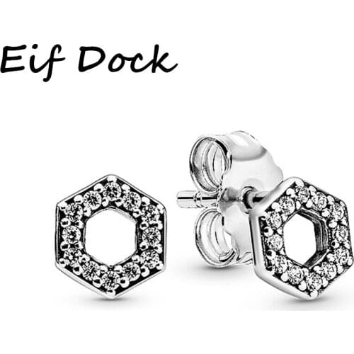 Eif Dock Silver Sparkling Honeycomb Hexagon Stud Earrings for Women Wedding Ear Party Jewelry Brincos Wholesale