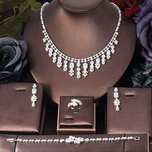 Jankelly luxury 4pcs Bridal Zirconia Jewelry Sets For Women Party, Luxury Dubai Nigeria CZ Crystal Wedding Jewelry Sets