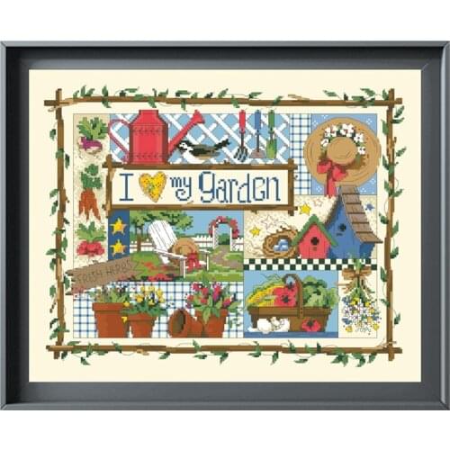 I love my garden cross stitch kit aida fabric 18ct 14ct 11ct light yellow canvas cotton thread cross stitch kits for adults