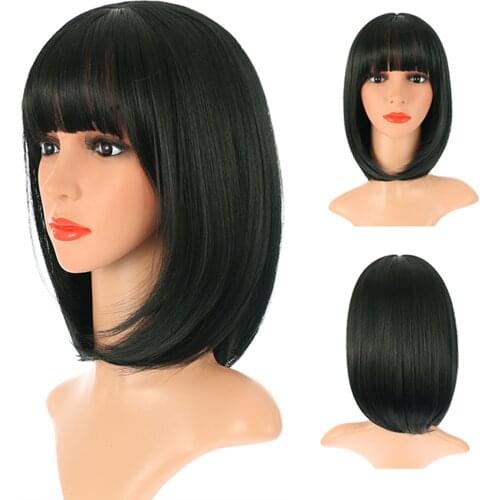 Short Bob Wig With Bangs Short Bob Straight Synthetic Heat Resistant Fiber Colorful Black Ombre Costume Wigs Cosplay Wig 14 Inch