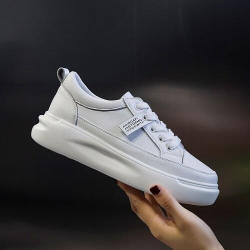 Genuine Leather Casual Shoes Women Sneakers 2020 Autumn Light White Sneakers Platform Med Heel Ladies Shoe Comfortable 40