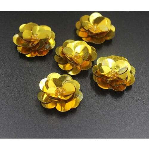 Small Golden sequins flowers patches beads patches sew on beading applique clothes DIY sweater shoes bags patches