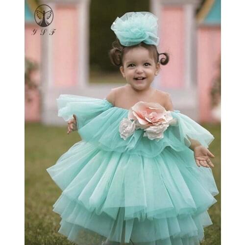 Lovely Little Girl Dresses Illusion O Neck Short Sleeve Layer Cup-cake Flower Girl Dresses