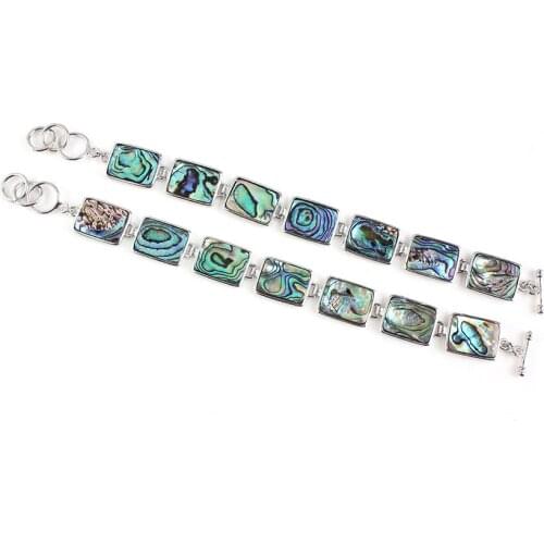 Trendy Silver Plated Abalone Shell Rectangle Shape Bracelet Easy Hook for Party Gift Jewelry
