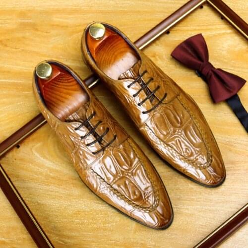 2021 Summer Mens Formal Shoes Genuine Leather Oxford Shoes For Men Wedding Mens Brogues Office Shoes Male Crocodile Shoes