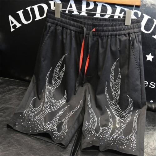 Luxury mens designer fashion brand rhinestones high-quality beach shorts mens 100% cotton fitness casual pants