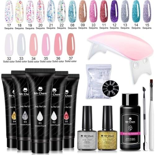 Mr Chem 8PCS Poly Nail Gel Set UV Extension Gel 15ML Quick Building Nails Art UV LED Lamp Builder Clear Gel Polish Manicure Sets