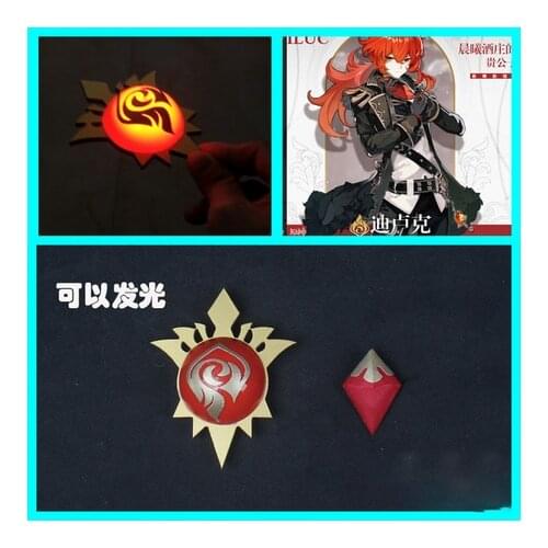 New Genshin Impact Mondstadt Diluc Badge Button Brooch Pins Collection Cosplay Gifts Costume Cartoon Clothing Decor Xmas Anime