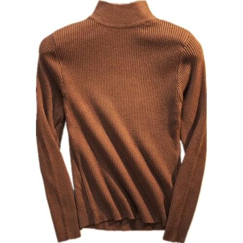 ZB2488 2019 new spring and autumn fashion pure color womens long sleeve shows thin stretch tight sweater cheap wholesale