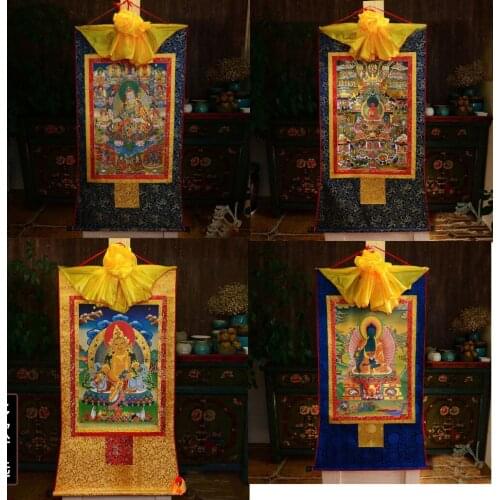 Wholesale Buddhist supplies -4PCS -85 CM Large -Thang-ga Thangka - Yellow Jambhala the Medicine Buddha Guru Padmasambhava