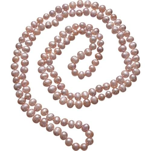Natural Pearl Necklace 7-8mm beads 100% freshwater pearl necklace findings 48inch Length Wedding Jewelry for you pretty A5