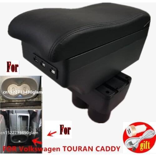 For vw touran Armrest box Car interior armrest Double layer rechargeable USB