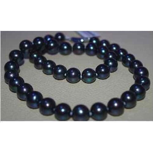 Stunning 10-11 mm round tahitian black green pearl necklace 18inch 36"