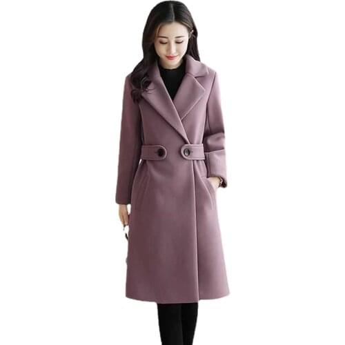 Woolen coat thickened mid-length section 2020 autumn and winter womens slim slimming over-the-knee woolen fashion warm coat