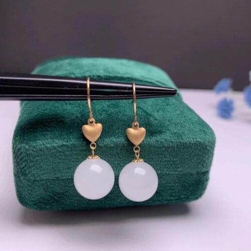 SHILOVEM 18k yellow gold real Natural white Jasper drop earrings classic fine Jewelry women wedding gift 10mm myme10106698hby