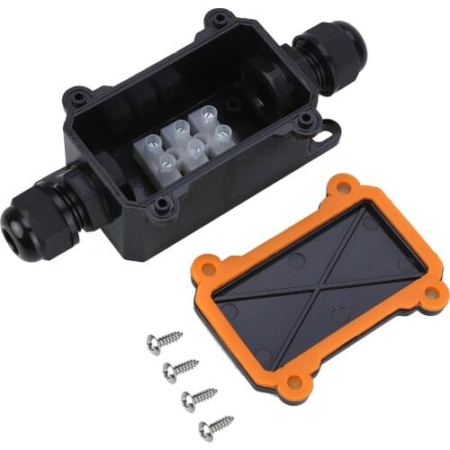 Junction Electrical Case Box Cable Wire Connector Black PC Flame 2 Way Waterproof Outdoor IP68 Junction Box 70x40mm