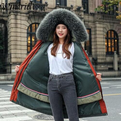 Windriel Thick Warm Parkas Snow Wear Women Plus Size 4XL Jackets Female 2021 New Fur Lining Long Coats High Street Clothing