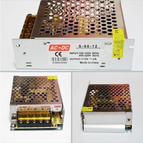 High quality 12V 5A 60W LED Driver AC 110V 220V Adapter for LED strip SMD 3528 5050 5630 5730 Switching Power Supply