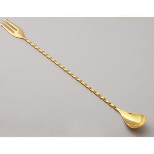 WOWSHINE Free shipping shiny gold high quality Stainless steel swizzlecochleare cocktail shaker spoon 44.5CM longer