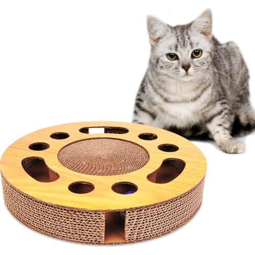 Funny Cat Toy Turntable Ball Cat Scratch Board Round Corrugated Paper Turntable Grinder Round Multi Holes Grind Claw Training