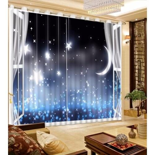Photo Customize size Curtains Sky Moon Curtains Black curtain for the bedroom window curtain for living room hook
