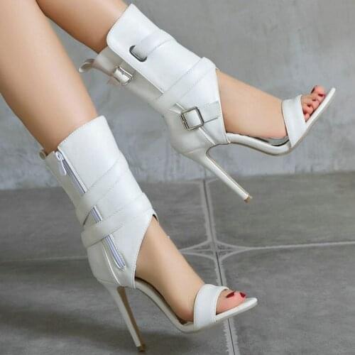 2021 Summer PU Leather Women High Heel Shoes Open Toe Thin High Heel Women Sandals Ankle Warp Party Womens Boots Plus Size 45