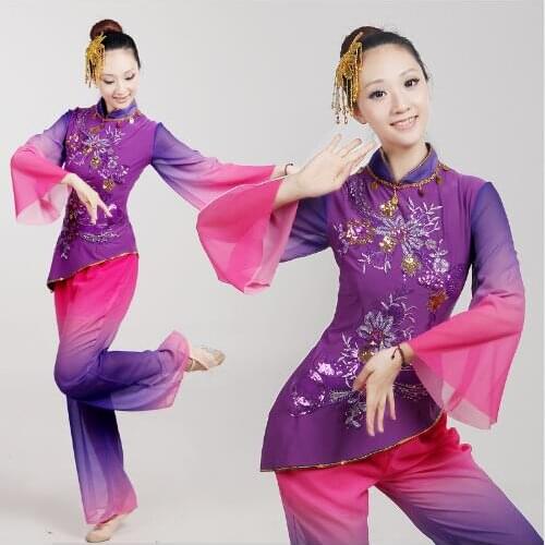 0161) Chinese classical dance costumes female national dan drum wear stage performanceclothes yangko dance purple costumes