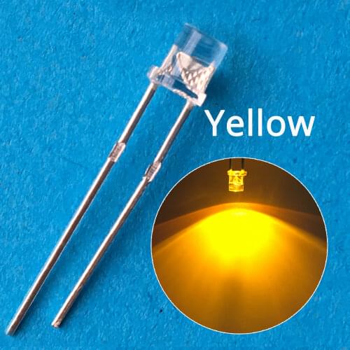 100pcs 3mm Yellow Ultra Bright Flat top Diode 600~800MCD Led Head Wide Angle light emitting diodes lamp water clear F3 3mm Bulb