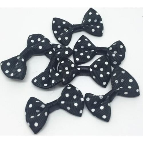 100pcs Black With White Dots Bows Grosgrain Ribbons Bow Ties Doll Accessories Embellishments 35*20mm/pc For Wedding Cardmaking