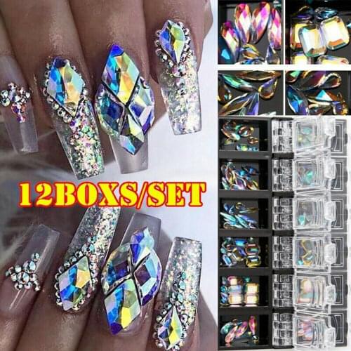 12pcs AB Diamond Gem Nail Glitter Rhinestone Glass Nail Art Deco Nail 3D Nail Art Nail Accessories