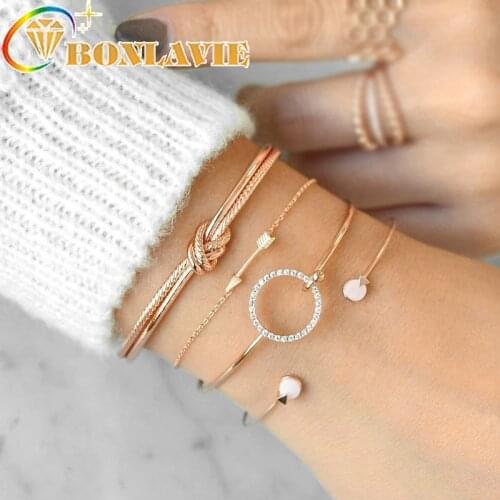 4pcs 2019 Trendy Bracelet Set Simple Female Jewelry Knot Circle Crystal Arrow Charm Bracelets For Women Bracelet Bangle Set