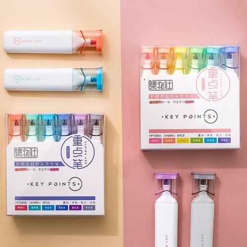6 Pcs/lot Soft Brush Rainbow Pastel Highlighter Chisel Tip Pens