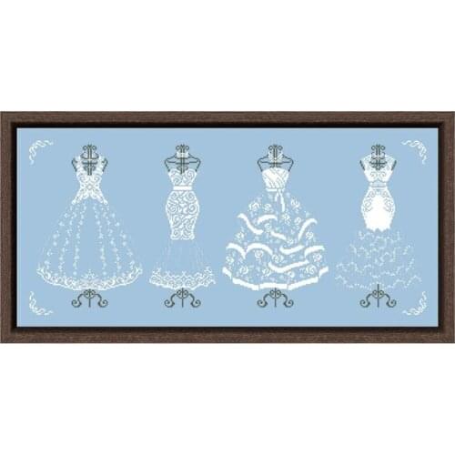 White dress cross stitch kits plants aida fabric 14ct 11ct sky blue canvas cotton thread embroidery kits DIY craft set