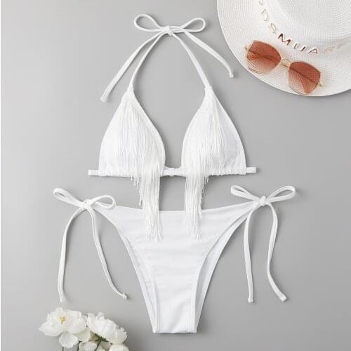 Brazilian Sexy Bikini Micro Thong Swimwear Bandage Solid White Swimsuit Women 2 Pieces Bikinis Set Summer Beachwear Swim Suit