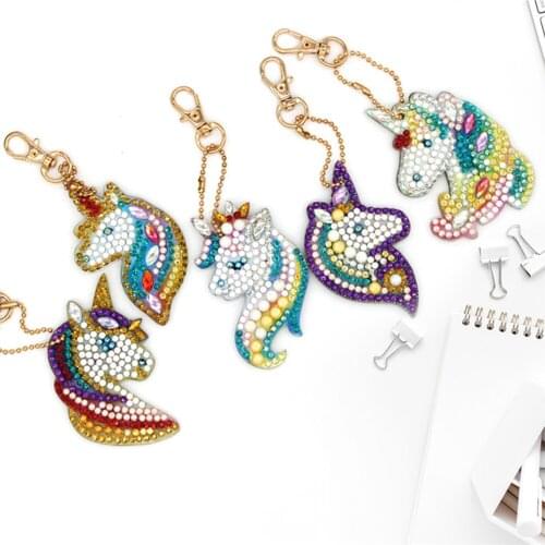 DIY Cartoon Diamond Painting Keychain Full Drill Special Shaped Unicorn Embroidery Cross Doraemon Women Girl Bag Decoration