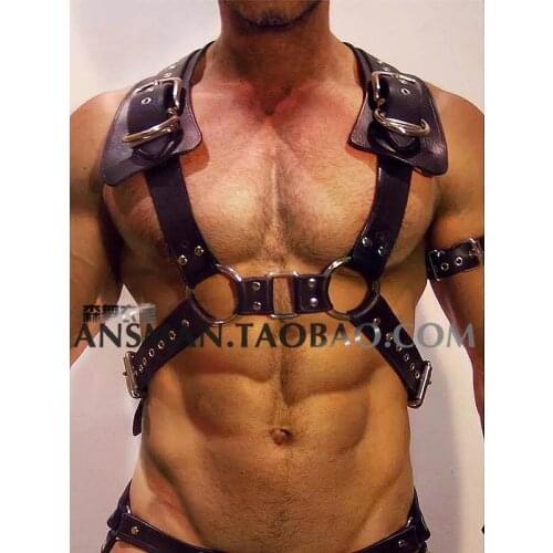 Nightclub bar Men DS Fitness costumes Sexy Rivets leather Chest straps Party Stage bandage accessories