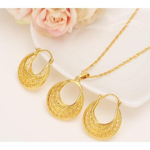 Ethiopian set Jewelry bag Pendant Necklace Earring Gold Color African Bridal Wedding Jewellery Arab mother girlsgift DIY charms