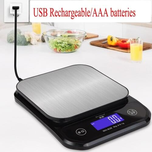 10kg 1g Electronic Kitchen Scale USB Recharging Waterproof Food Scale Touch Screen Digital Weighting with Full Angle LCD Screen