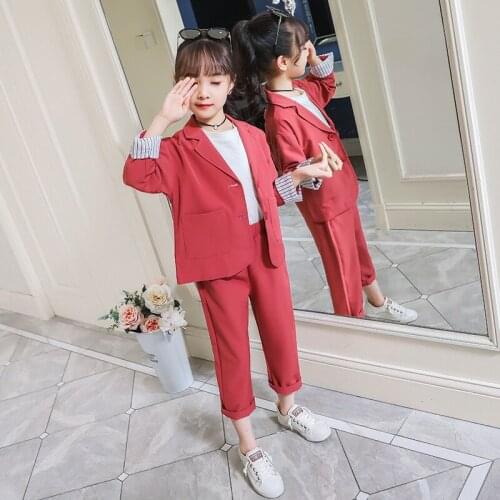 Formal Wedding Suit for Girls Blazer Jacket+Pants Spring Autumn Children 2pcs Girls Suit Sets School Outfits 4 7 8 9 11 12 14