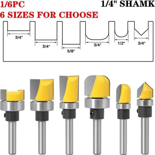 1-6pcs 1/4 Inch Shank Round Nose Milling Cutter V Groove Router Bit For Wood Carbide 6.35mm Shank Bottom Clean Flush Trim Bit
