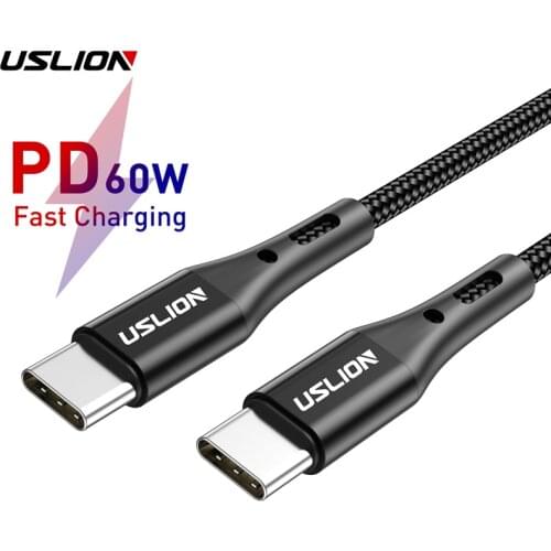 USLION 60W USB Type C To C Cable 3A Data Cable for Samsung Huawei Xiaomi for MacBook Support PD QC3.0 Quick Charging for USB-C