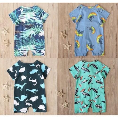 Summer Toddler Cute Boys Girls Zipper Short Sleeve Infant Sleepsuit Round Neck Onesies Newborn Bodysuit