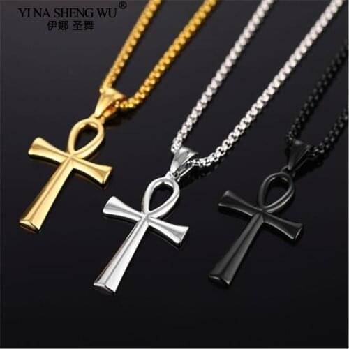 Classic Cross Pendant New Fashion Gold Black Silver Egyptian Key Of Life Pendant Necklace Men Women Hip Hop Rock Jewelry Gifts