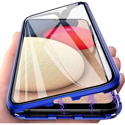 Case for Samsung Note 20 M01 A81 Cover Magnetic Adsorption 2 in 1 Metal Bumper Double-sided Glass 360 ​​Degrees Protective Cover